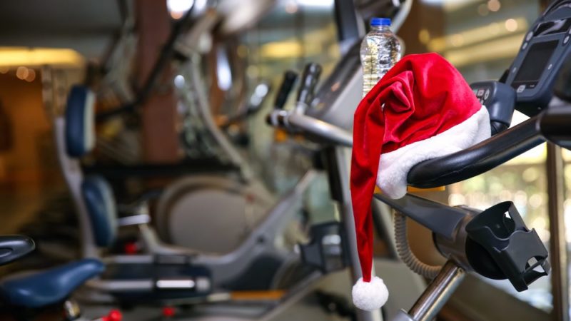 santa hat on a running machine