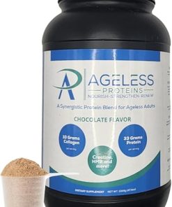 Chocolate Whey Protein Powder and Collagen Peptides for mature adults. Supports muscle building and joint health with 24g protein- creatine
