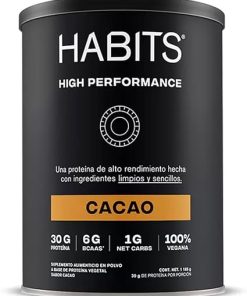 Habits – High Performance – Proteína Vegetal Sabor Cacao – Gluten Free- Sugar Free – 30 Gr. De Proteina Por Porcion.