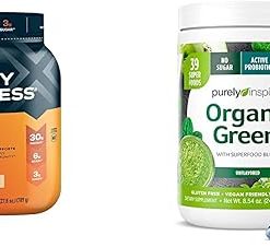 Body Fortress 100% Whey Protein Powder Vanilla 1.74lbs & Purely Inspired Organic Greens Powder Unflavored 24 Servings Bundle