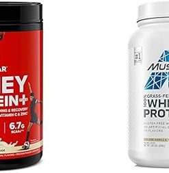 Six Star Elite 100% Whey Protein Plus Vanilla Cream 1.8lbs and MuscleTech Grass Fed Whey Protein Powder Vanilla 20g Protein 1.8 lbs