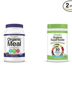 Orgain Organic Vegan Meal Replacement Protein Powder- Creamy Chocolate Fudge (2.03lb) Organic Greens Powder + 50 Superfoods (0.62lb) Bundle
