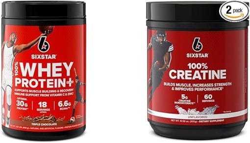 Six Star Elite Series 100% Whey Protein Plus Triple Chocolate 1.8lbs and 100% Creatine Monohydrate Powder Unflavored 60 Servings