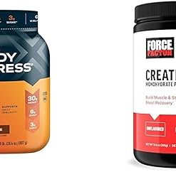 Body Fortress 100% Whey Premium Protein Powder Chocolate 1.78lbs & Force Factor Creatine Monohydrate for Muscle Gain Strength Faster Recovery 60 Servings