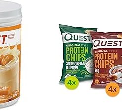 Quest Salted Caramel Protein Powder 26g Protein; Quest Protein Chips Variety Pack (BBQ- Cheddar & Sour Cream