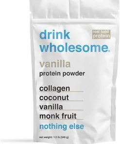 drink wholesome Vanilla Collagen Protein Powder | for Sensitive Stomachs | Gut Friendly | Dairy Free & Lactose Free | No Artificial Sweeteners | AIP- Carnivore & Paleo | Safe for Kids & Seniors