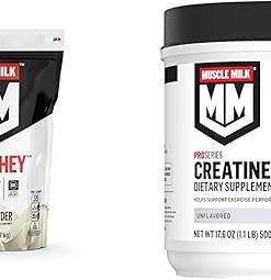 Muscle Milk 100% Whey Protein Powder Vanilla 5 Pound 68 Servings & Pro Series Creatine Powder Unflavored 1.1 Pound 100 Servings