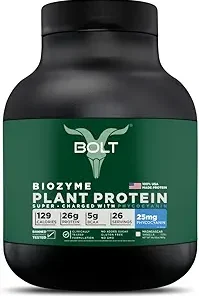 Bolt Biozyme Plant Protein | Vegan Protein with Superfood PHYCOCYANIN and Ayurvedic Herbs | Complete Amino Acid Profile for Muscle Support and Recovery | 2Lb/32oz- 26 Servings | Madagascar Vanilla