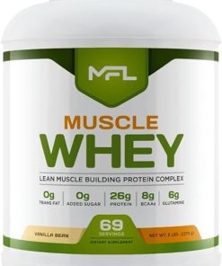 MFL Muscle Whey Protein l 28g of Protein l 8g BCAAs l Keto Friendly l Low Carbs l 5 lbs. (Vanilla Bean)