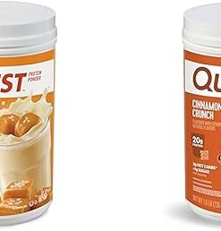 Quest Nutrition Salted Caramel Protein Powder; 26g Protein; 1g Sugar; Low Carb; Gluten Free; 1.6 Pounds; 24 Servings & Cinnamon Crunch Protein Powder- 20g Protein