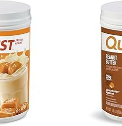 Quest Nutrition Salted Caramel Protein Powder; 26g Protein; 1g Sugar; Low Carb; Gluten Free; 1.6 Pounds; 24 Servings & Peanut Butter Protein Powder- 23g Protein