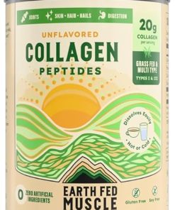 Earth Fed Muscle Unflavored Collagen Peptides Powder – 20g Protein Per Serving – Supports Hair- Skin