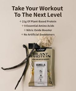 Snap Supplements 100% Plant Based Protein Powder Stick Packs with Nitric Oxide Booster (10 Pack- Vanilla) 2