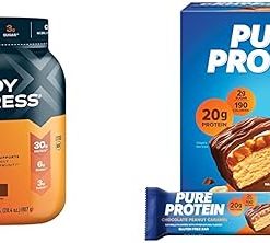 Body Fortress 100% Whey Protein Powder Chocolate 1.78lbs + Pure Protein Bars Chocolate Peanut Caramel 12 Count 1.76oz