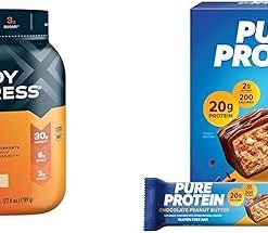 Body Fortress 100% Whey Protein Powder Vanilla 1.74lbs & Pure Protein Bars Chocolate Peanut Butter 12 Count 1.76oz