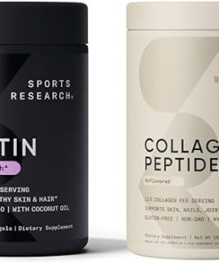 Ports Research Collagen Peptides for Women & Men Hydrolyzed Type 1 & 3 Protein Supplement Easy Mixing Vital Nutrients Proteins and Vegan Biotin 10-000mcg Max Strength B7 120 Softgels (4 Month Supply)