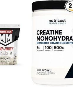 Muscle Milk 100% Whey Protein Powder Vanilla 5 Pound 68 Servings & Nutricost Creatine Monohydrate Micronized Powder 500G 5000mg Per Serv