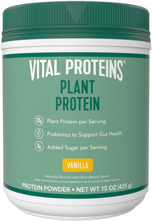 Vital Proteins Protein Powder – 20g Plant Based Protein with Chickpea – 1B CFU Probiotic for Gut Health- No Added Sugar – Vanilla