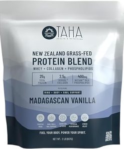 Taha Health & Nutrition Mind+Body+Soul Protein Blend – Madagascan Vanilla. 25g of Protein per Serve from Whey & Collagen- Plus 400mg Milk Phospholipids | New Zealand Grass-Fed