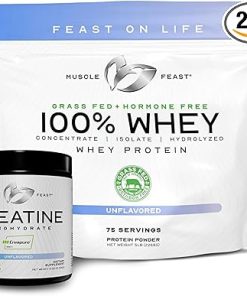Muscle Feast 100% Whey + Creatine Bundle: (1) 100% Whey Protein (Unflavored- 5lb) + (1) Creatine Powder (Unflavored