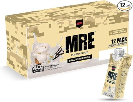 REDCON1 MRE Ready to Drink Protein Shakes- Vanilla Milkshake - Protein Drinks with Whole Food Sources - Sugar Free RTD Shake Formulated to Fuel Athletes at Any Time (12 Pack)