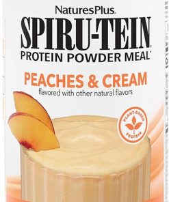 NaturesPlus SPIRU-TEIN Shake – Peaches & Cream Flavor – 1.1 lbs- Spirulina Protein Powder – Plant Based Meal Replacement