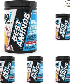 BPI Sports Best Aminos – BCAA Powder Post Workout & Glutamine Recovery Drink with Branched Chain Amino Acids for Hydration & Recovery- for Men & Women – Fruit Punch – 25 Servings (Pack of 5)