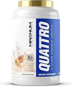 Magnum Nutraceuticals Quattro Whey Protein Powder- Vanilla Soft Serve Ice Cream 2lb – Premium Protein Isolate Blend for Muscle Growth & Recovery