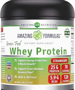 Amazing Formulas Grass Fed Whey Protein Supplement | Strawberry Flavor | 25 G Protein | 5 Lbs | Non-GMO | Gluten