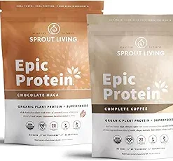 Sprout Living Epic Protein Bundle – Chocolate Maca & Complete Coffee (20g Organic Plant-Based Protein Powder- Vegan