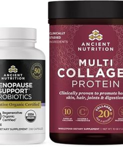 Ancient Nutrition Regenerative Organic Certified Probiotics for Menopause- 60 Count + Multi Collagen Protein Powder Unflavored