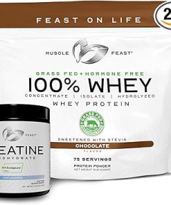 Muscle Feast 100% Whey + Creatine Bundle: (1) 100% Whey Protein (Chocolate- 5lb) + (1) Creatine Powder (Unflavored
