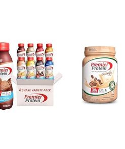 Premier Protein 8 Flavor Protein Shake Variety Pack and Cafe Latte Protein Powder Bundle- 30g Protein 2