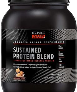 GNC AMP Sustained Protein Blend | Targeted Muscle Building and Exercise Formula | 4 Protein Sources with Rapid & Sustained Release | Gluten Free | Cinnamon Toast | 28 Servings