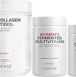 Codeage Multi Collagen Protein Capsules & Powder Peptides + Women’s Daily Multivitamin Bundle- 25+ Multivitamins & Minerals
