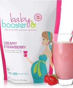Baby Booster Pregnancy Protein Powder Vitamin Supplement Shake – OB/GYN Approved Prenatal & Postnatal Lactation Use – Morning Sickness Relief with Vegan DHA and Methyl Folate – Creamy Strawberry- 1 lb