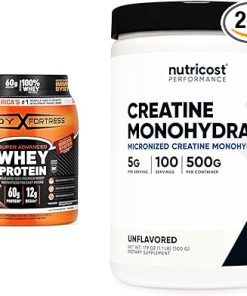 Body Fortress 100% Whey Protein Powder Chocolate 1.78lbs & Nutricost Creatine Monohydrate Micronized Powder 500G 5000mg Per Serv