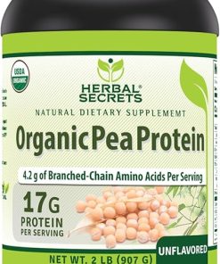 Herbal Secrets Organic Pea Protein Powder | 2 Lbs. | 17 Grams Protein Per Serving | 4.2 Grams BCAA Supplement | Non-GMO | Gluten Free | Made in USA