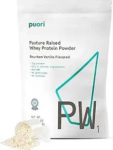 Puori Whey Protein Powder – Bourbon Vanilla – PW1 Pasture Raised- Grass-Fed & Non-GMO – 100% Natural and Pure for Muscle Growth – 21g Protein 1.98lbs – Gluten-Free
