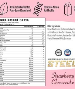 Steel Supplements Veg-PRO | Vegan Protein Powder- Strawberry Cheesecake | 25 Servings (1.65lbs) | Organic Protein Powder with BCAA Amino Acid | Gluten Free | Non Dairy | Low Carb Formula 2