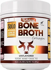Solo Bone Broth Protein Collagen Powder Low Sodium- 16g Hydrolyzed Collagen Type I & III