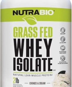 NutraBio Grass Fed Whey Isolate Protein Powder – 25G of Protein Per Scoop – Sugar Free Natural Lean Muscle Protein Supplement – Cookies & Cream – 2 Pounds- 29 Servings