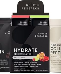 Sports Research Organic Collagen Peptides (Unflavored – 30 Servings)- Hydrate Electrolytes Powder Packets (Variety Pack – 16 Servings) and Whey Protein Isolate (Dutch Chocolate Flavor – 25 Servings)