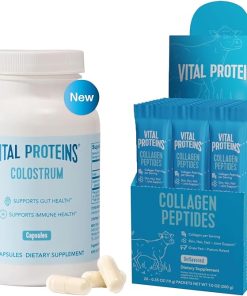 Vital Proteins Collagen Peptides Powder Travel Packs (20ct per Box) and Bovine Colostrum Supplement 90 Capsules