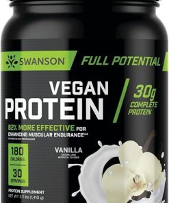 Swanson Full Potential Vegan Protein – Vanilla Flavor- Whole Vegan Protein Powder for Muscle Building and Recovery – 30 g