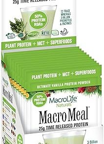 MacroLife Naturals MacroMeal Vegan Vanilla Superfood Supplement Powder Protein + Greens- Probiotics
