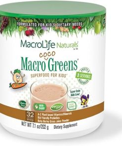 MacroLife Naturals MacroCoco Greens Chocolate Superfood Powder for Kids Raw Fruits Veggies Probiotics & Digestive Enzymes- Immunity Energy