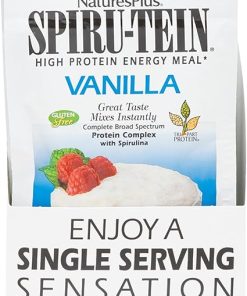 NaturesPlus SPIRU-TEIN Protein Powder Meal – Vanilla – 8 Packets – Plant-Based Protein Shake – Non-GMO- Vegetarian