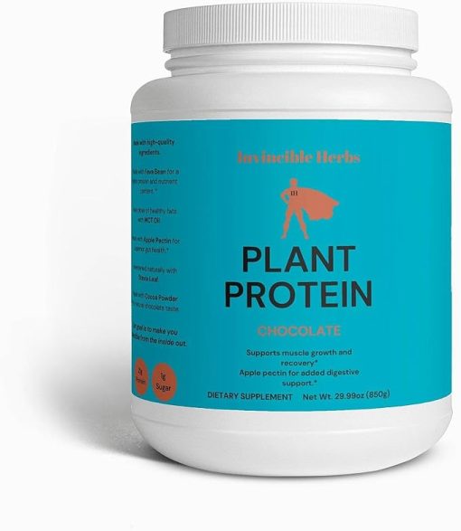 IH Invincible Herbs 100% Plant Protein Powder (Chocolate) - 21g Complete Vegan Protein Blend with Fava Bean Isolate- Fermented Nutritional Yeast
