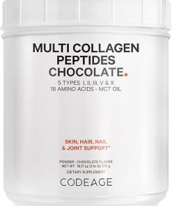 Codeage Multi Collagen Chocolate Protein Powder – Hydrolyzed Bovine Collagen Peptides- 5 Collagen Types & MCT Oil – Collagen Creamer